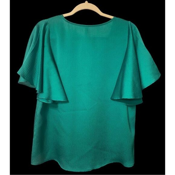Tyche Flutter Sleeve Kelly Green V-Neck Top Sz. L Holidays, Cocktail - Picture 3 of 7
